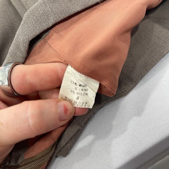 90s Tahari Vintage Taupe Brown Wool Two Piece Skirt Suit Set - Picture 9 of 14